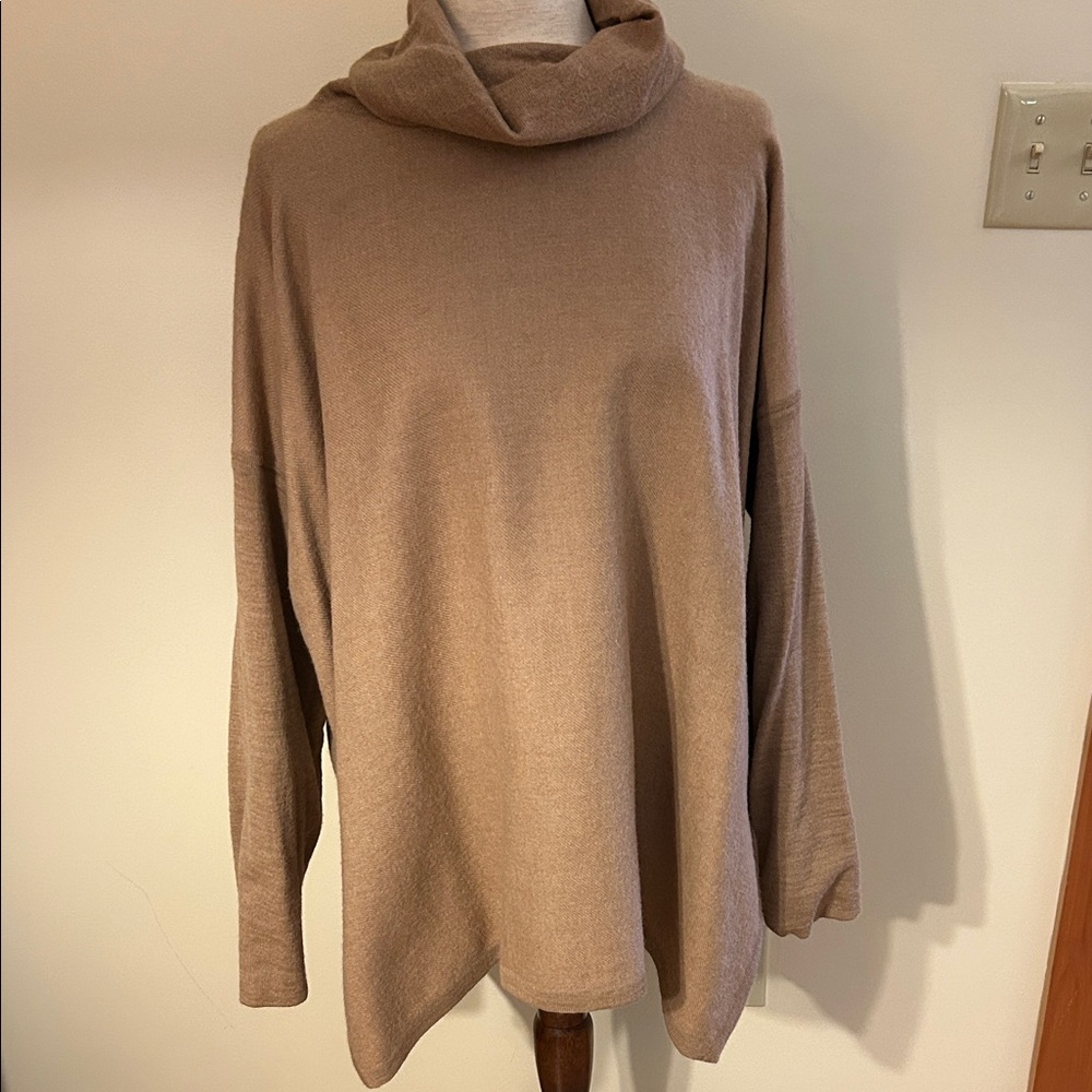 EUC Camel Cuyana 100% Alpaca Wool Open-Split Turtleneck Oversized Size XL